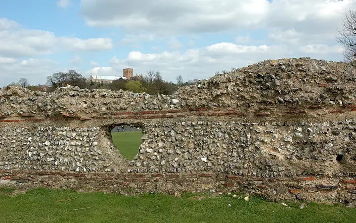 A section of Roman wall at Verulamium