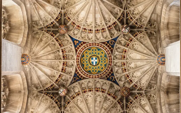 The fan-vaulted ceiling under Bell Harry Tower in Canterbury Cathedral