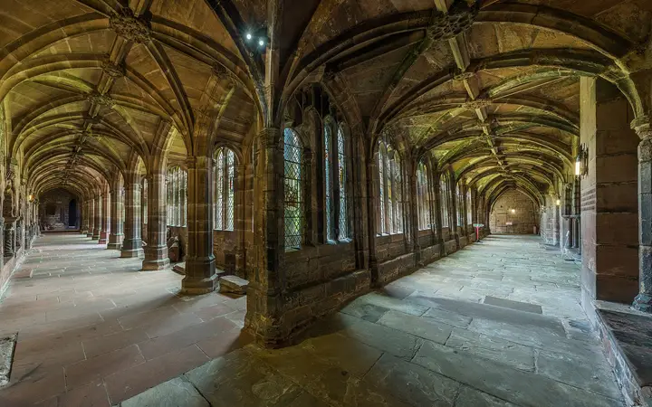 The vaulted cloister of Chester Cathedral