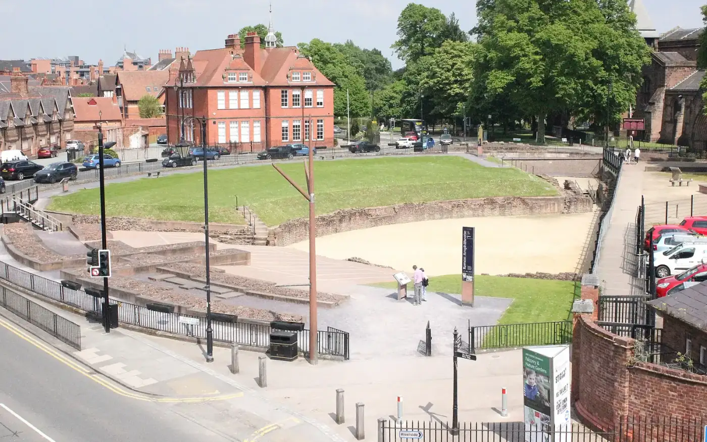 The partly excavated Roman amphitheatre in Chester
