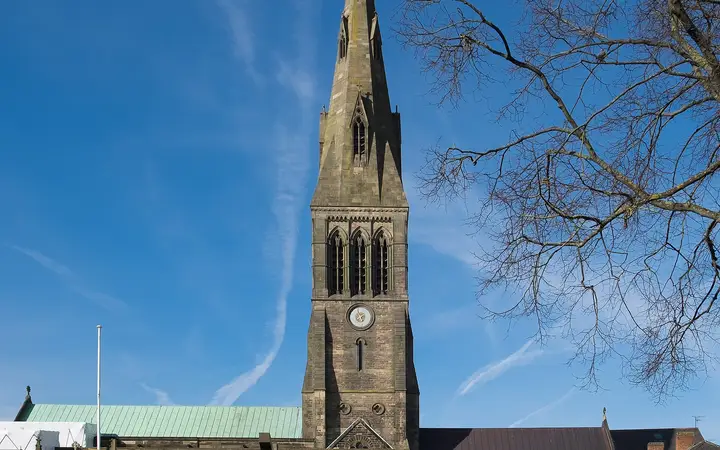 Leicester Cathedral's south front and spire