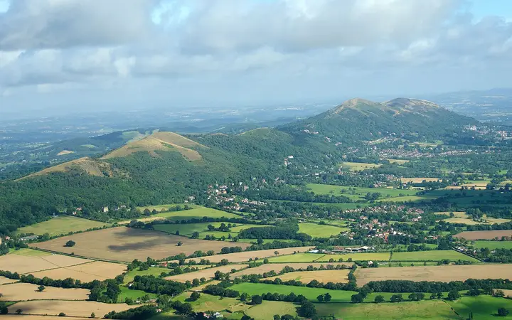 The Malvern Hills above farmland