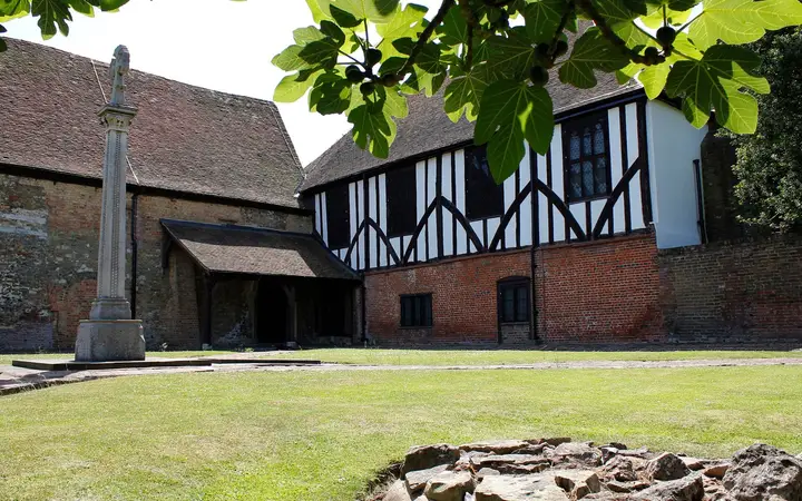 Prittlewell Priory's half-timbered building in gardens