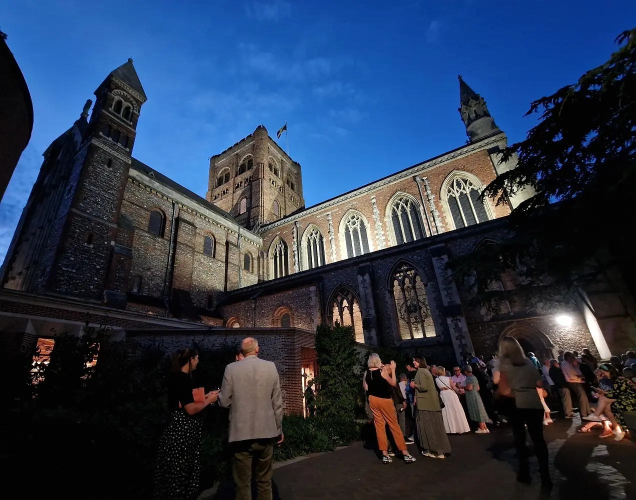St Albans Cathedral at night
