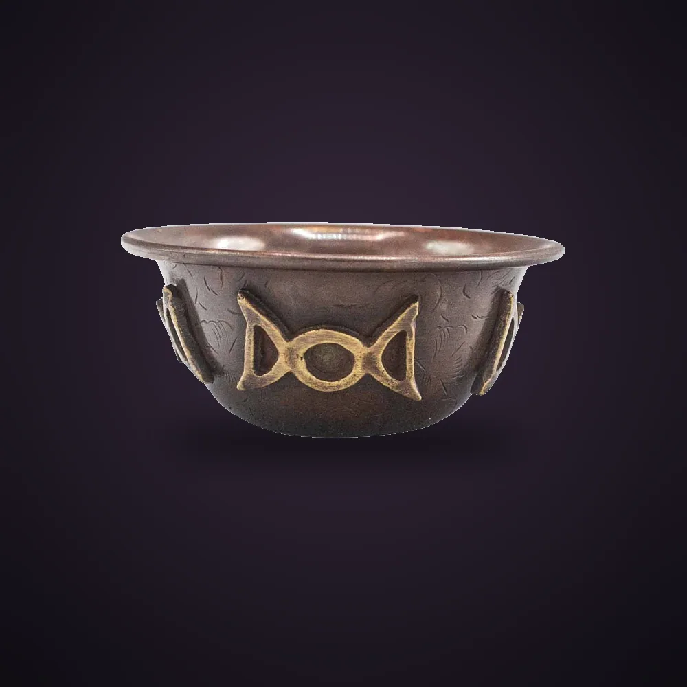 Antique Copper Ritual Bowl with Triple Moon 8x4cm