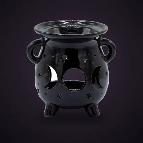 Cauldron Oil Burner - Moon Phase - Black – Various Shaped Ceramic Oil Burners from Starseed UK