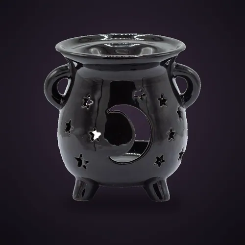 Cauldron Oil Burner - Moon & Stars - Black – Various Shaped Ceramic Oil Burners from Starseed UK