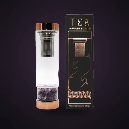 Crystal Glass Tea Infuser Bottle - Rose Gold - Amethyst – Crystal Glass Tea Infuser Bottle from Starseed UK