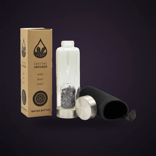 Crystal Infused Glass Water Bottle - Relaxing Amethyst - Chips – Crystal Infused Glass Bottle 500 ml from Starseed UK
