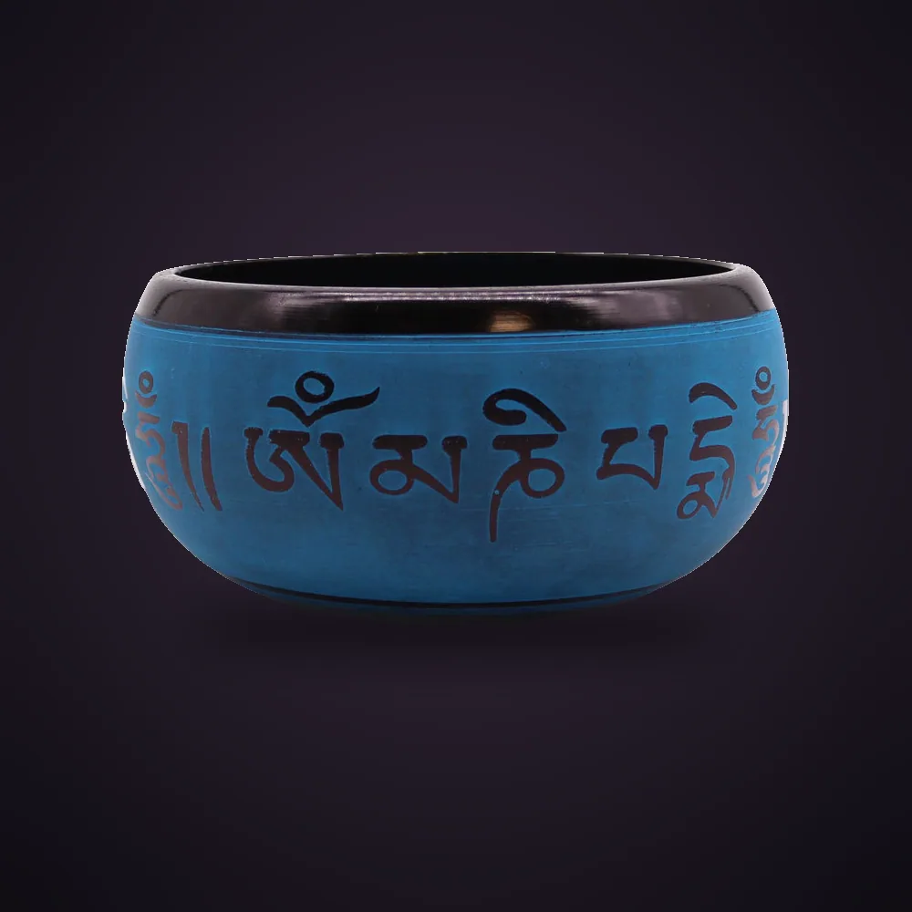 Earth Powder Singing Bowl - Blue Mantra Five Buddha - 16cm