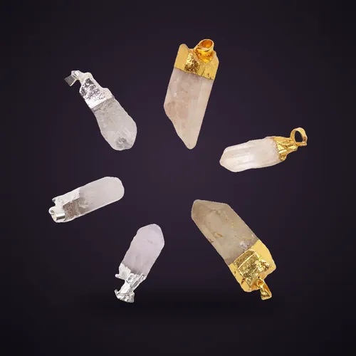 Gemstone Clear Quartz Gold & Silver Plated Pendants (6 assorted) – Gemstone Pendants from Starseed UK