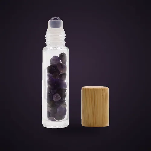 Gemstone Essential Oil Roller Bottle - Amethyst  - Wooden Cap – Gemstone Roller Bottle and Tips from Starseed UK