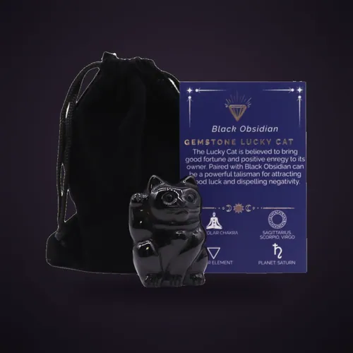 Gemstone Lucky Cat - Black Obsidian – Gemstone Figures from Starseed UK