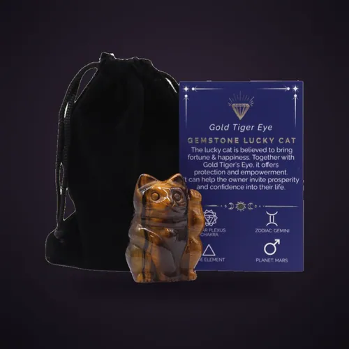Gemstone Lucky Cat - Gold Tiger Eye – Gemstone Figures from Starseed UK