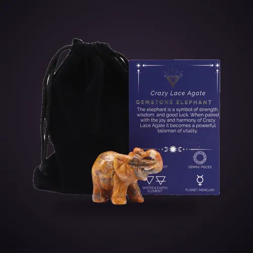 Gemstone Lucky Elephant - Crazy Lace Agate – Gemstone Figures from Starseed UK