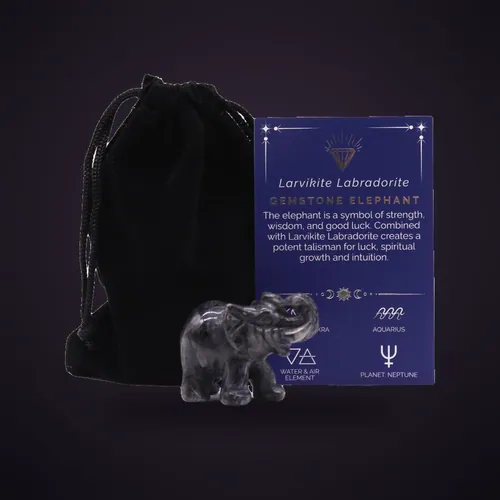 Gemstone Lucky Elephant - Larvikite Labradorite – Gemstone Figures from Starseed UK