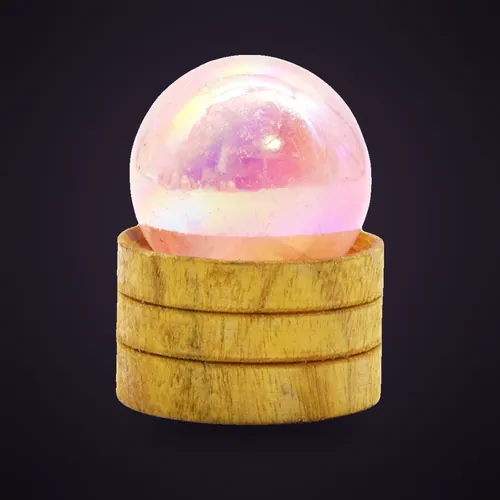 Gemstone Sphere 40mm - Rose Quartz Titanium Aura with Stand – Gemstone Crystal Spheres with Stand from Starseed UK