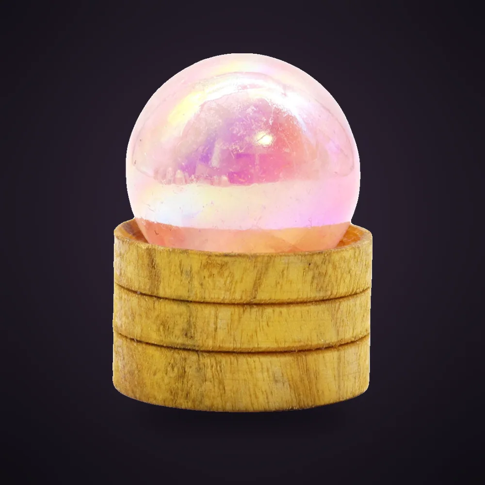 Gemstone Sphere 40mm - Rose Quartz Titanium Aura with Stand