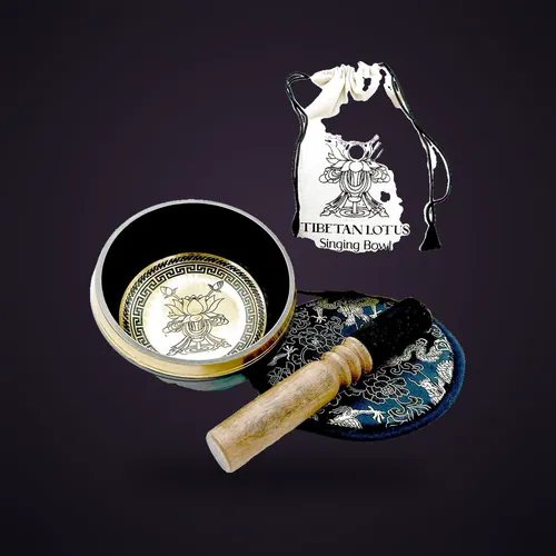 Hand Beaten & Engraved Singing Bowl Gift Set - 14cm - Lotus Flower – Tibetan Sing Bowls Sets from Starseed UK