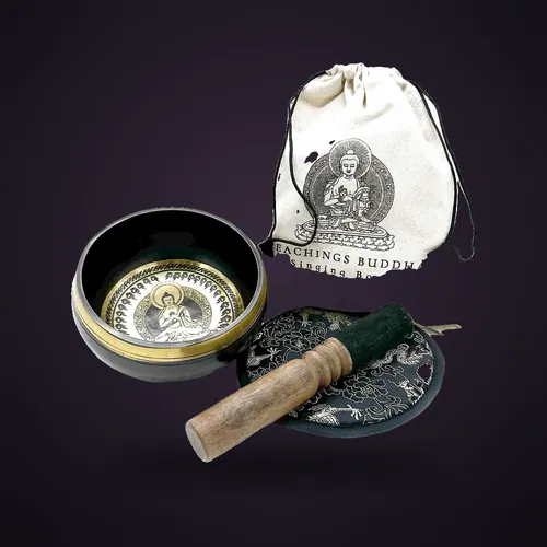 Hand Beaten & Engraved Singing Bowl Gift Set - 14cm - Teachings Buddha – Tibetan Sing Bowls Sets from Starseed UK