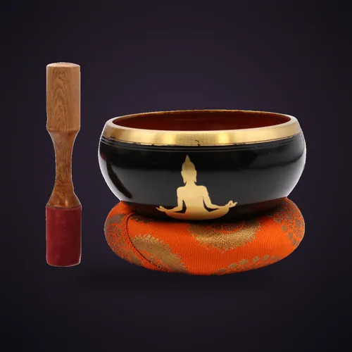 Lrg Buddha Singing Bowl Set- Black/Orange 14cm – Tibetan Singing Bowls from Starseed UK