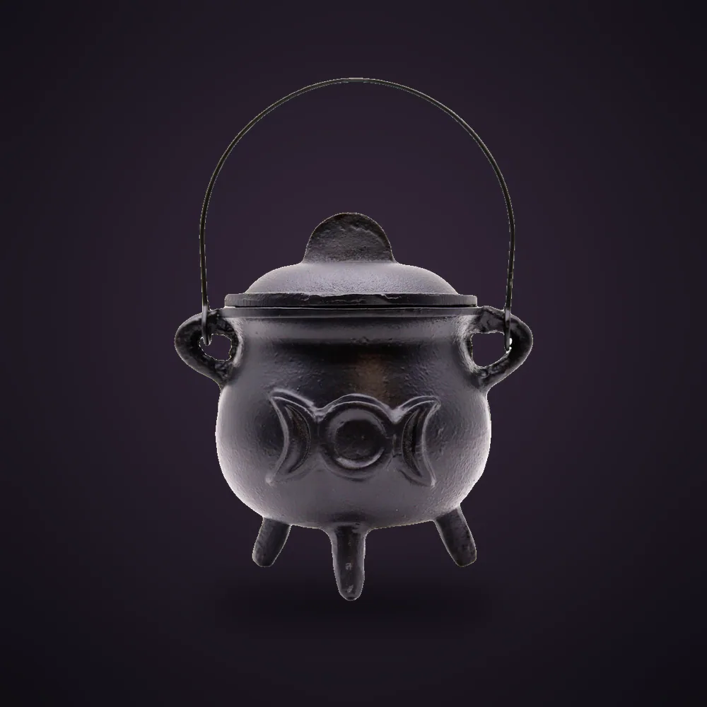 Lrg Cast Iron Cauldron with Triple Moon 12x15cm