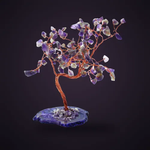 Lrg Gemstone Tree - Amethyst on Natural Agate Base (100 stones) – Gemstone Wishing Trees from Starseed UK