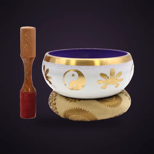 Lrg Yin & Yang Singing Bowl Set- White/Purple 14cm – Tibetan Singing Bowls from Starseed UK