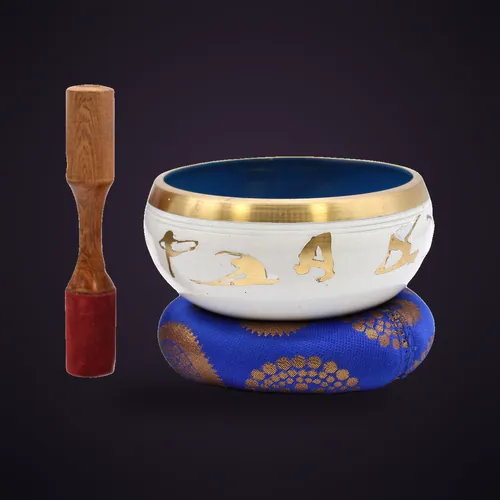 Lrg Yoga Moves Singing Bowl Set- White/Blue 14cm – Tibetan Singing Bowls from Starseed UK