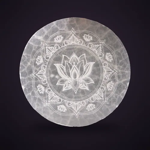 Medium Charging Plate 10cm - Lotus Mandala – Selenite Plates from Starseed UK