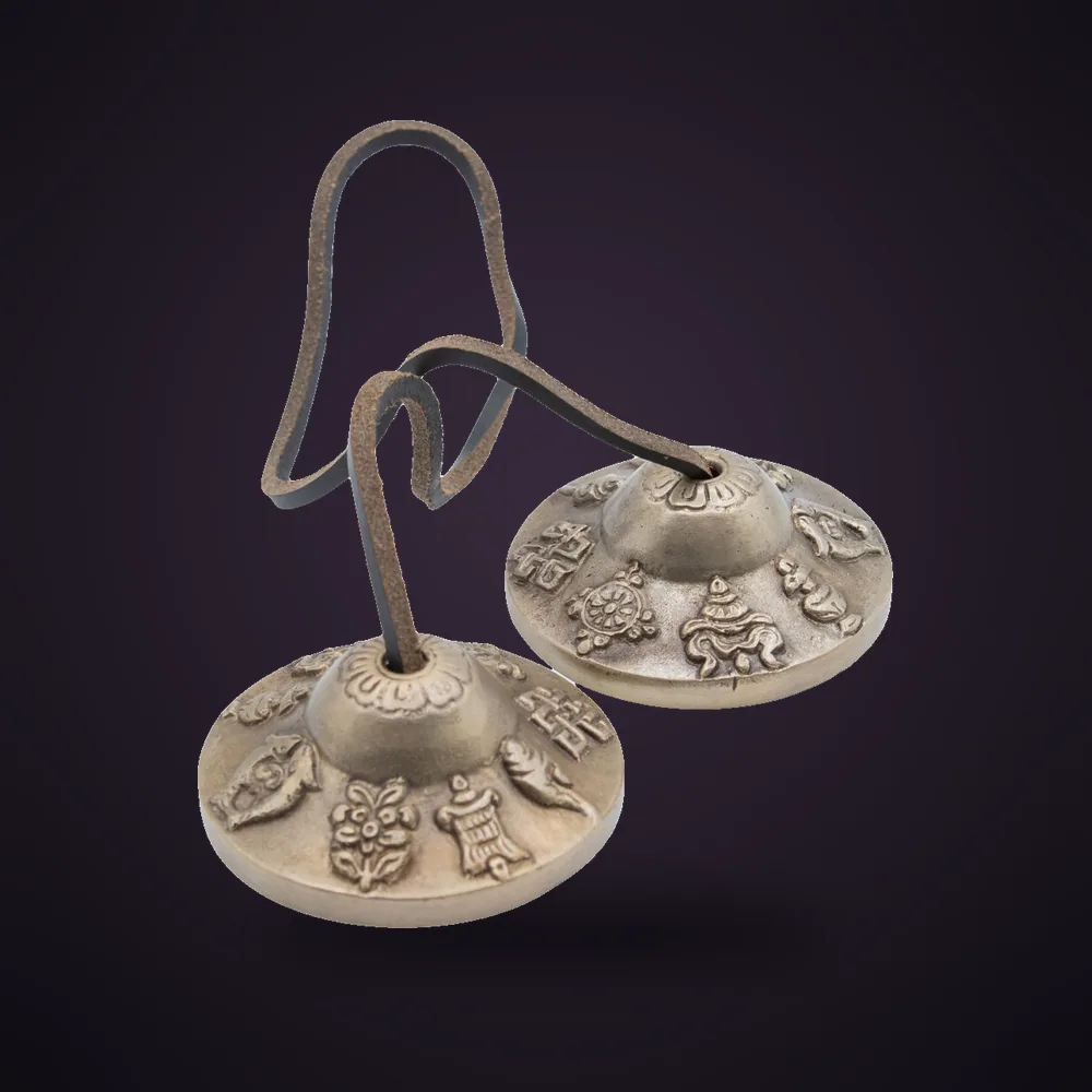 Premium Brass Tibetan Tingsha - Lucky Symbols - approx 6cm (155gm)