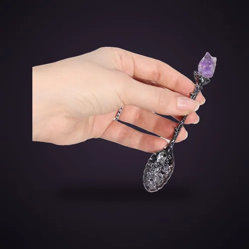 Set of 7 Dark Silver Gemstone Crystal Witch Spoons – Set of 7 Ancient Witch Gemstone Spoons from Starseed UK