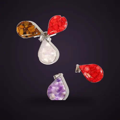 Steel Cased Pendant Teardrops - 12 Assorted Gemstone Chips & Shells – Gemstone Pendants from Starseed UK