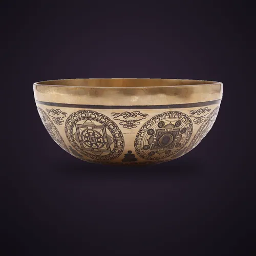 Tibetan Healing Engraved Bowl - 21cm - 7 Chakra & Flower of Life – Tibetan Singing Bowls from Starseed UK
