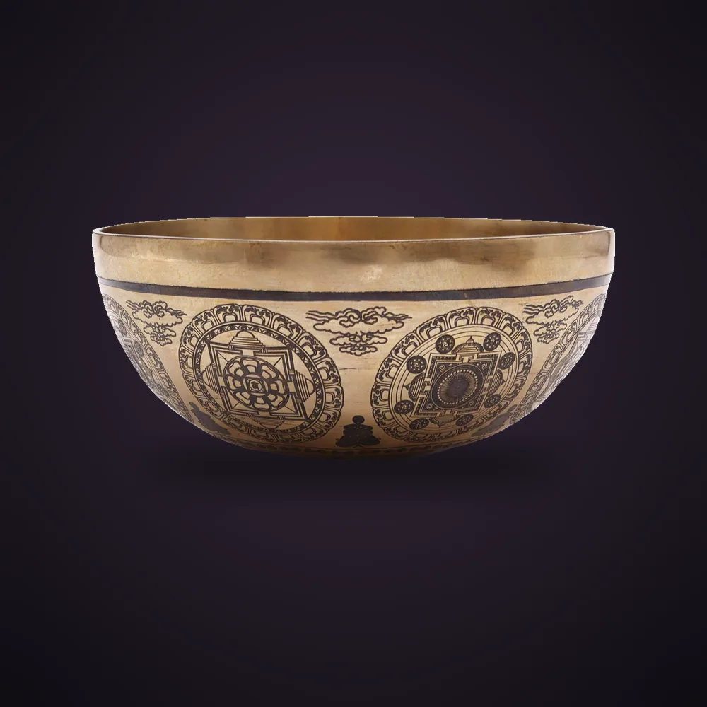 Tibetan Healing Engraved Bowl - 21cm - 7 Chakra & Flower of Life