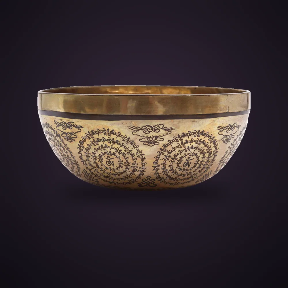 Tibetan Healing Engraved Bowl - 21cm - Om & Buddha