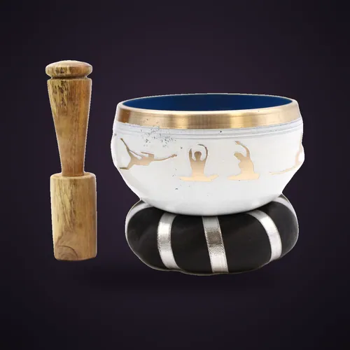 Yoga Moves Singing Bowl Set – White/Blue (10.7cm) – Tibetan Singing Bowls from Starseed UK